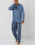 Pyjama coton carreaux manches longues (bleu grisé)