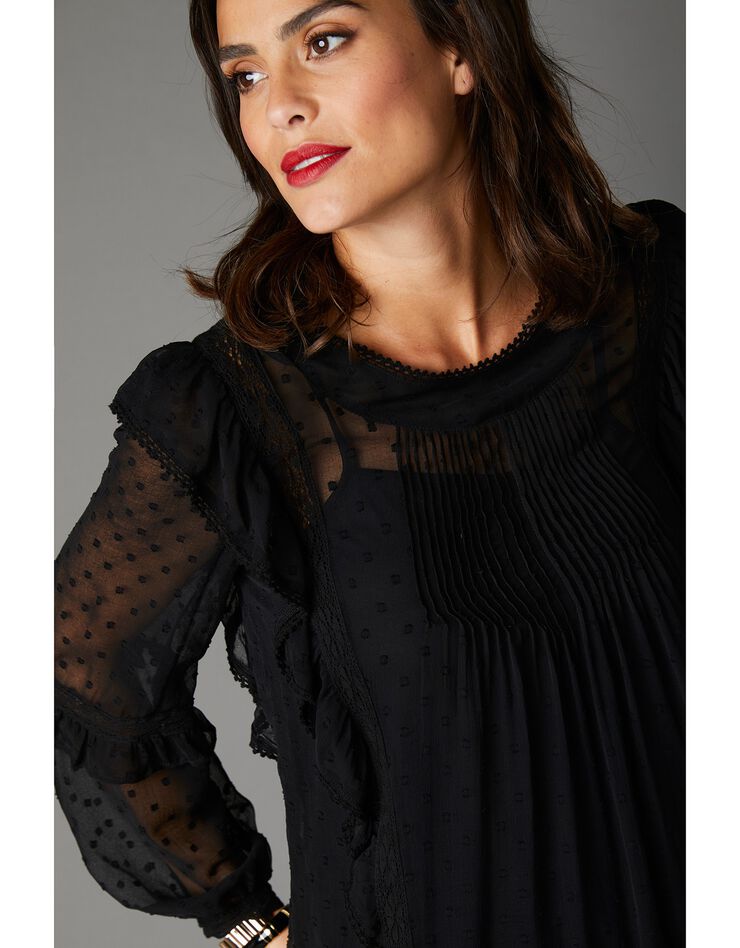 Blouse volantée en plumetis et son top assorti (noir) Blouse volantée en plumetis et son top assorti (noir)