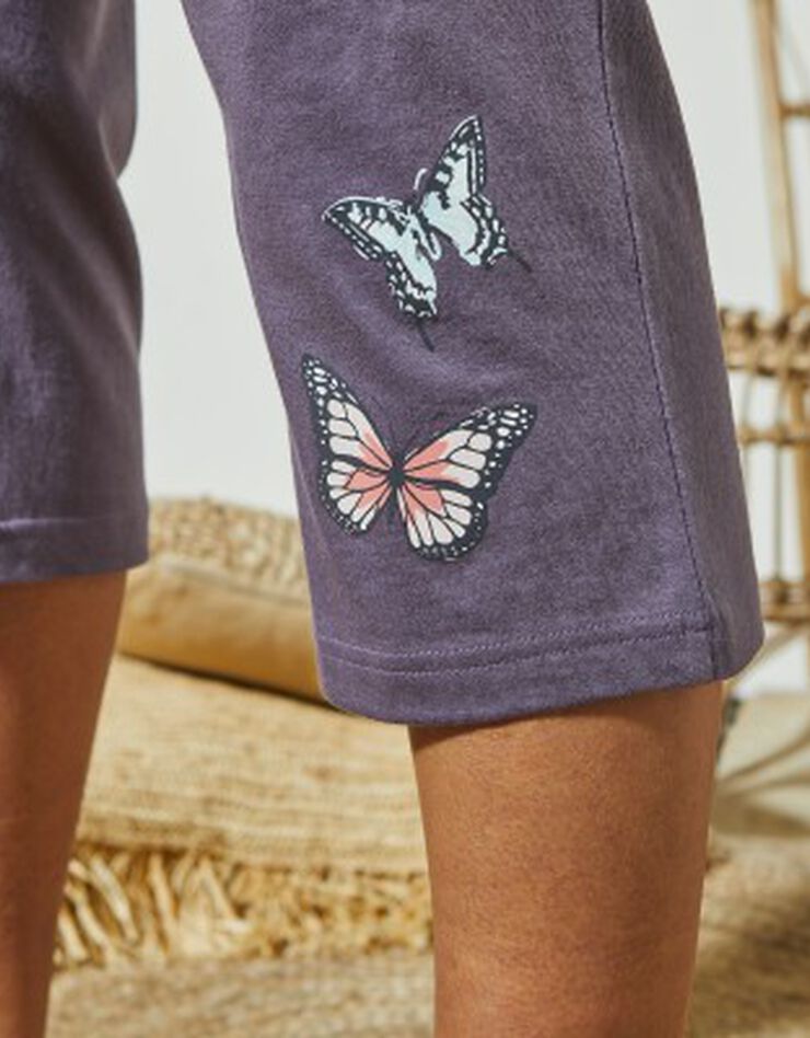 Pantacourt pyjama imprimé placé papillons (anthracite)