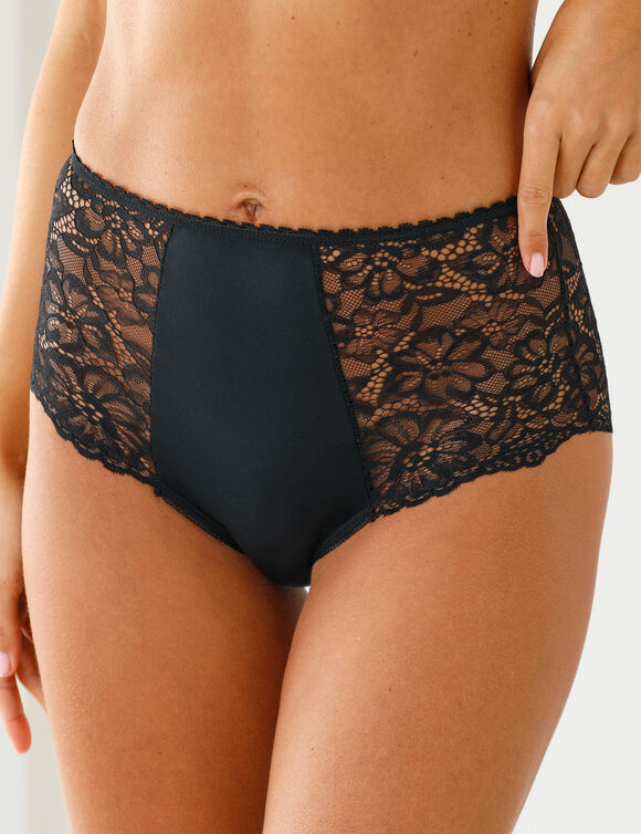 Culotte microfibre et dentelle stretch forme maxi taille haute - lot de 2 (noir + nude)
