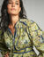 Robe longue imprim&eacute; floral finition macram&eacute; (marine / vert)