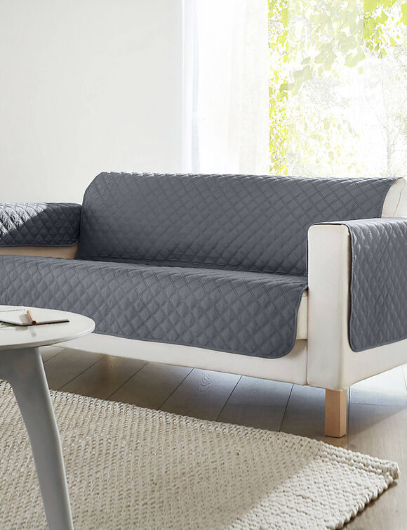 Protège-salon antiglisse microfibre matelassé (gris)