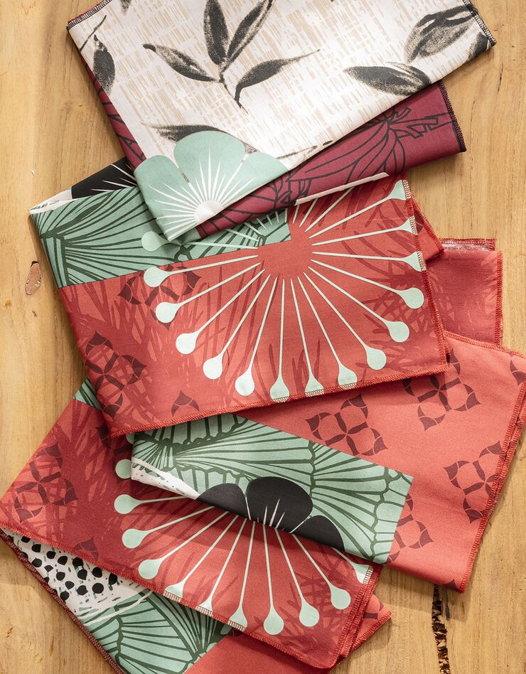 Tissu cadeau furoshiki imprimé, lot de 4 - collection upcycling (terracotta) Tissu cadeau furoshiki imprimé, lot de 4 - collection upcycling (terracotta)