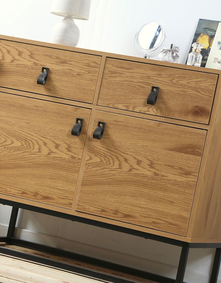 Commode STOCKIES style industriel 2 portes, 2 tiroirs (naturel)