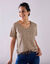 T-shirt col rond manches courtes imprimé (beige / noir)