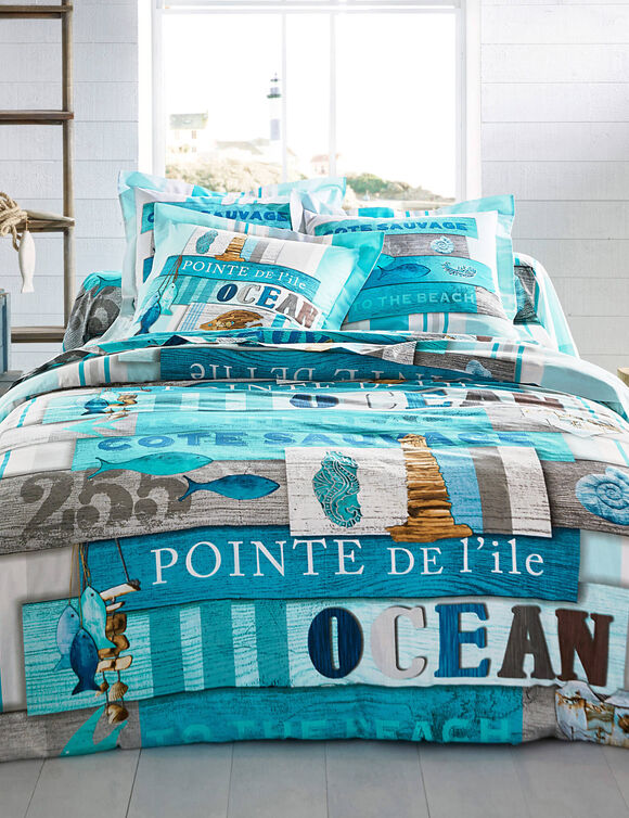Linge de lit Océan coton (bleu)