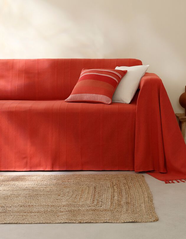 Plaid ou jeté uni coton tissage artisanal (terracotta)