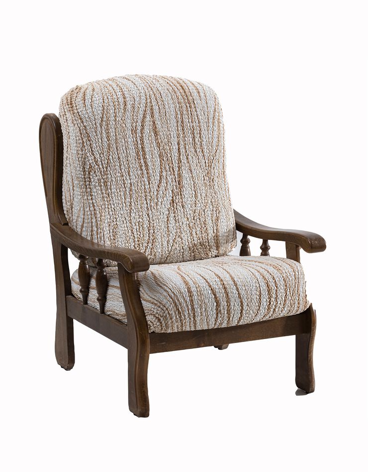Housse microfibre bi-extensible imprimé vagues spéciale fauteuil rustique  (beige)