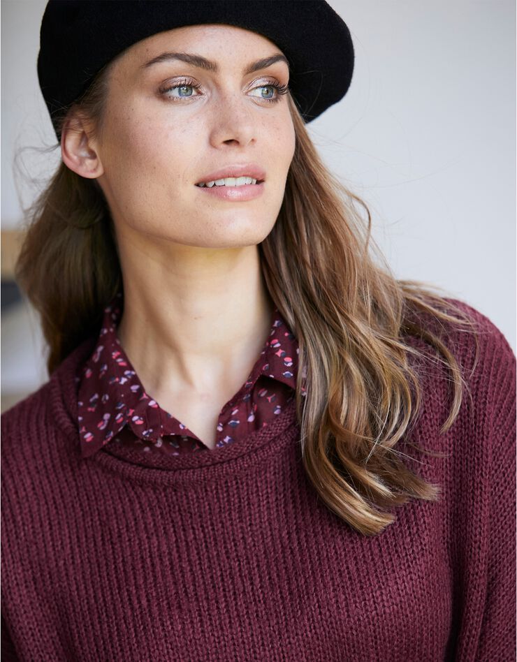 Pull poncho manches coudes (prune) Pull poncho manches coudes (prune)