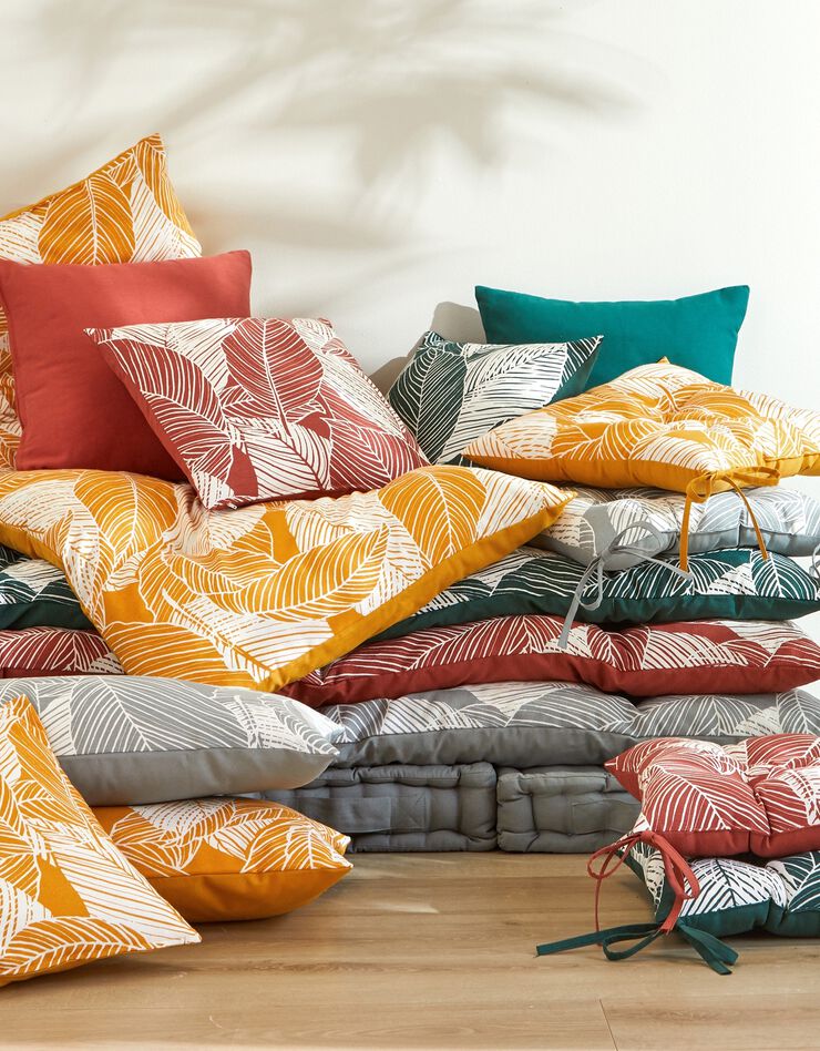 Long coussin déco coton imprimé feuillage (gris perle) Long coussin déco coton imprimé feuillage (gris perle)
