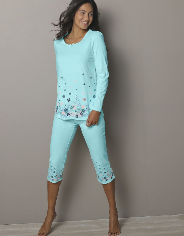 Tee-shirt base imprimée bucolique - manches longues (aqua)