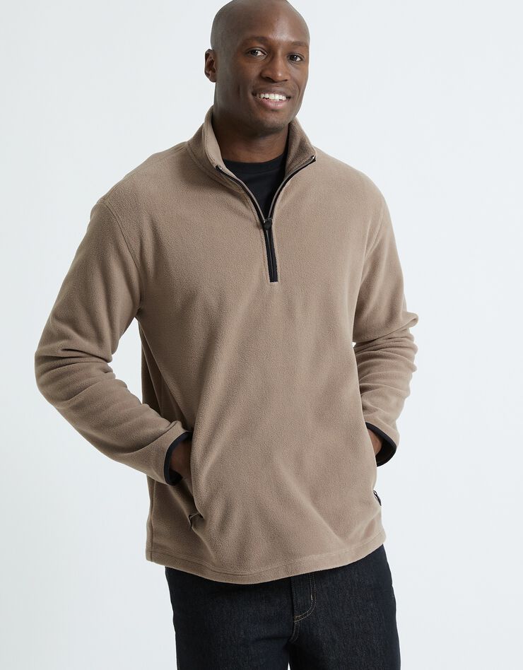 Sweat col camionneur maille micropolaire (taupe)