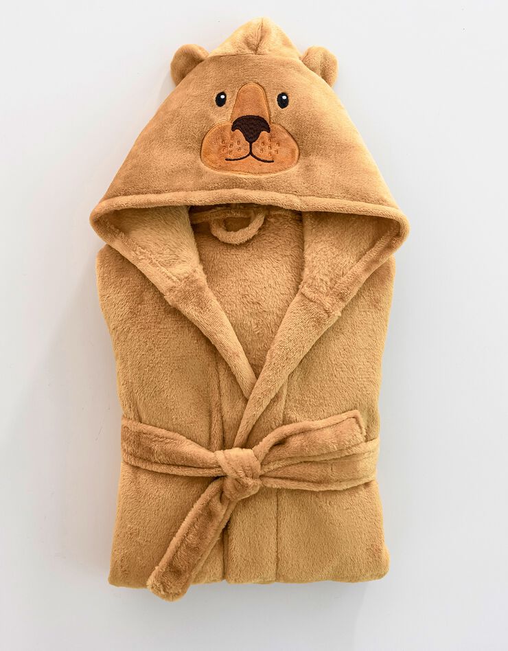 Peignoir de bain enfant ours à capuche microfibre toute douce (taupe)