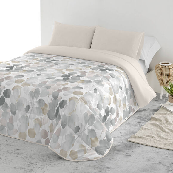 Couette microfibre imprim&eacute;e Botanique 200 g/m&sup2; (gris / taupe)
