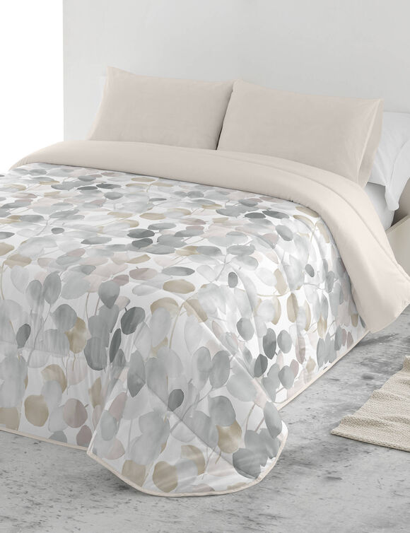 Couette microfibre imprim&eacute;e Botanique 200 g/m&sup2; (gris / taupe)