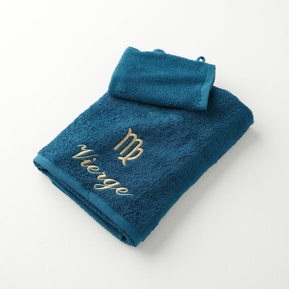 Serviettes de bain brodées  Vierge - 420g/m2 (bleu paon)