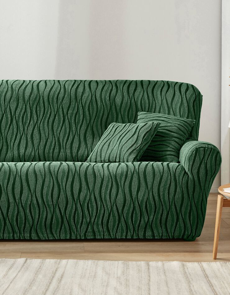 Housse de salon jacquard extensible imprimé "vagues" (vert)