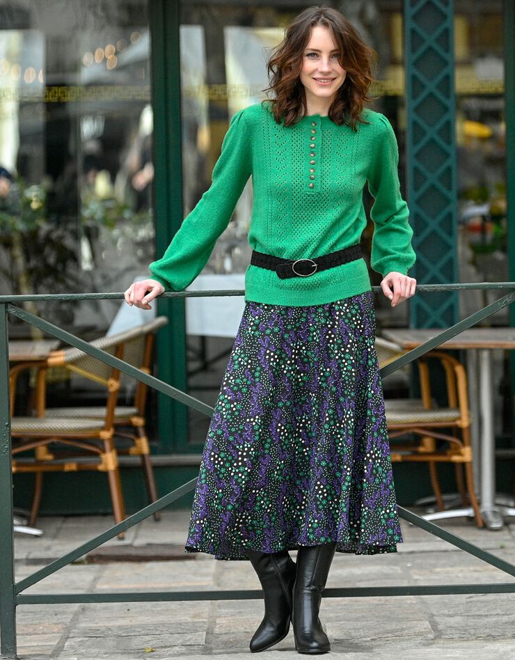 Pull ajouré col tunisien boutonné (vert) Pull ajouré col tunisien boutonné (vert)