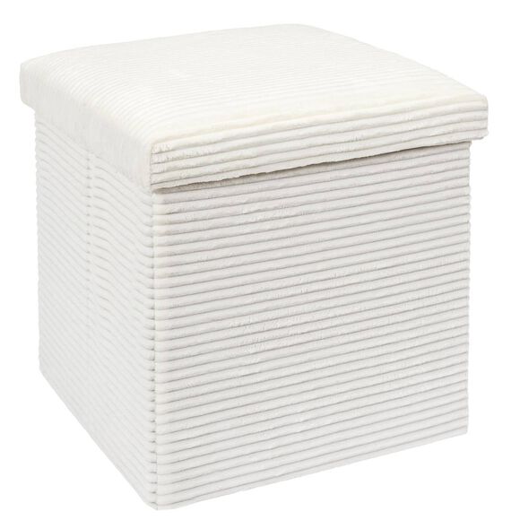 Coffre-pouf pliable, rev&ecirc;tement tissu c&ocirc;tel&eacute; (blanc)
