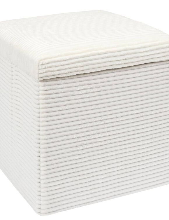 Coffre-pouf pliable, rev&ecirc;tement tissu c&ocirc;tel&eacute; (blanc)