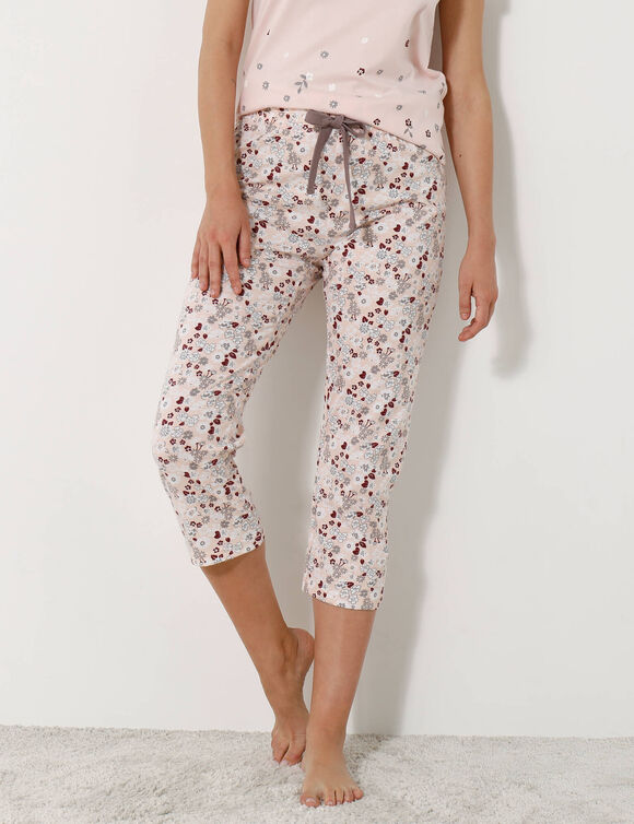 Pantacourt imprimé fleuri - jersey coton (rose)