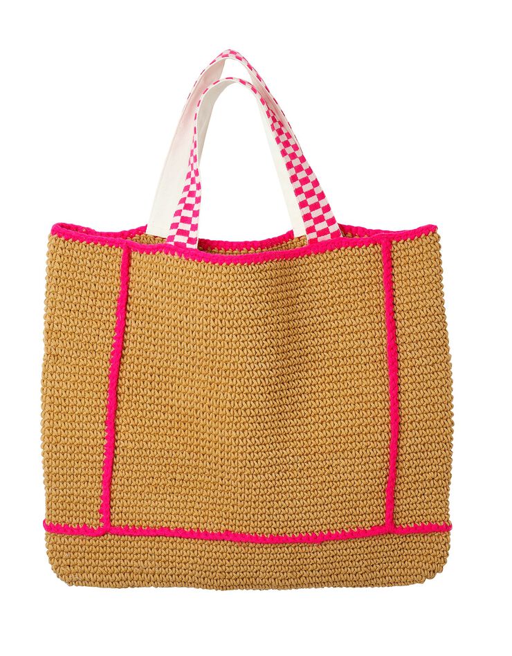 Sac cabas effet crochet finitions contrastées (naturel) Sac cabas effet crochet finitions contrastées (naturel)