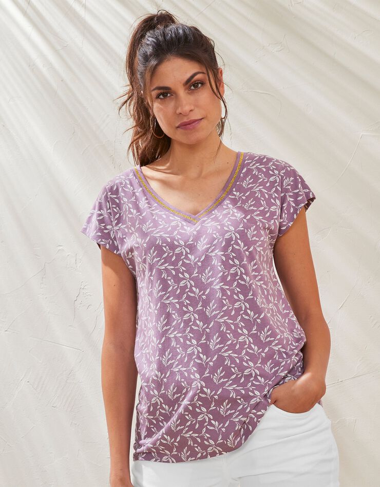 Tee-shirt manches courtes, imprimé bicolore (lilas) Tee-shirt manches courtes, imprimé bicolore (lilas)