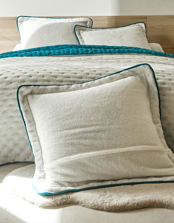 Couvre-lit réversible microfibre matelassée/sherpa (bleu paon)