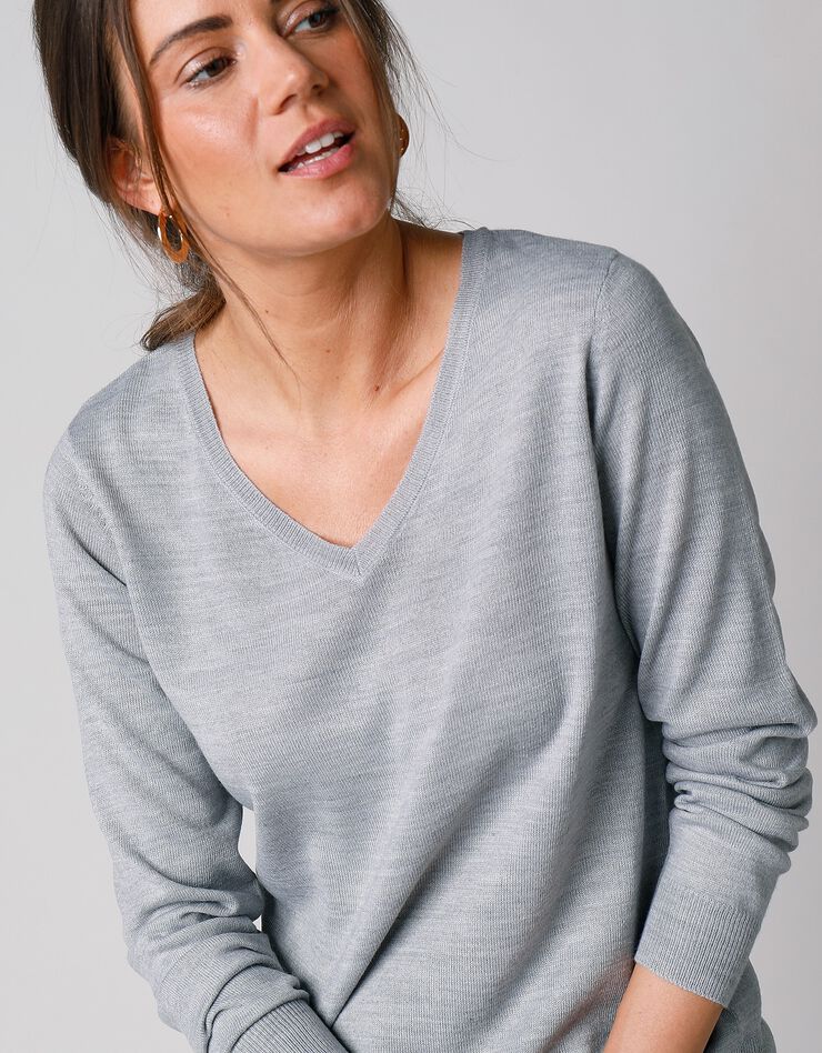 Pull col V toucher cachemire (gris chiné) Pull col V toucher cachemire (gris chiné)