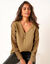 Blouse macramé col V manches longues, crêpe fluide (bronze)