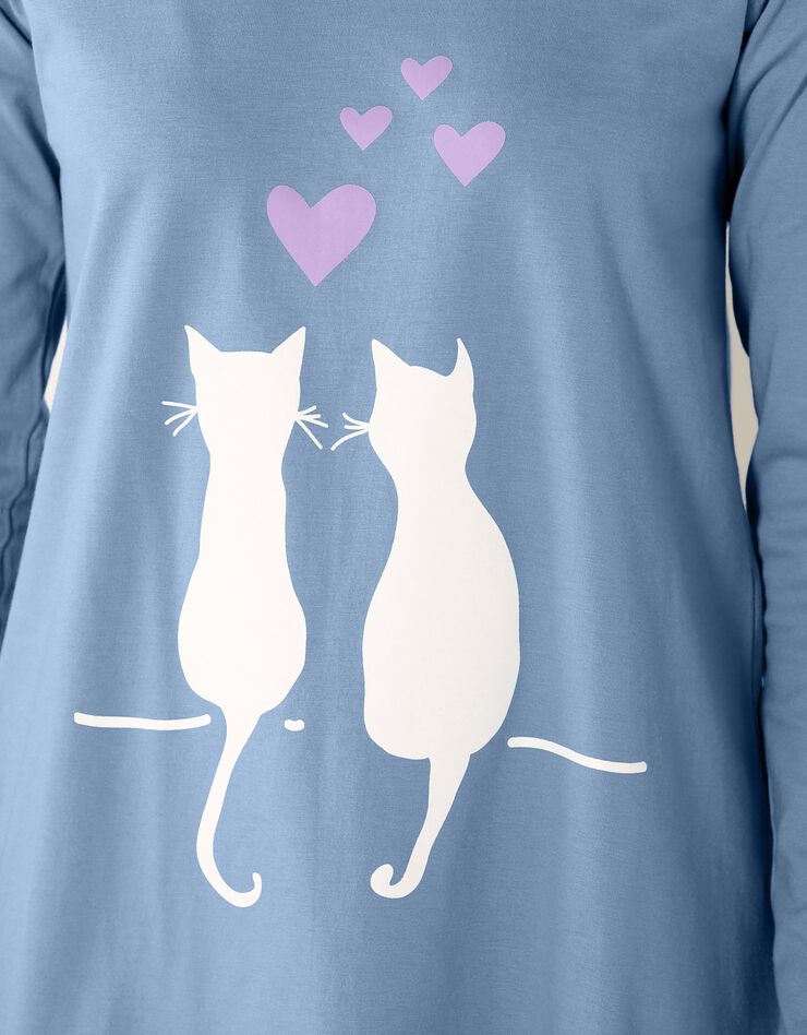 Pyjama manches longues imprimé couple chats (bleu) Pyjama manches longues imprimé couple chats (bleu)