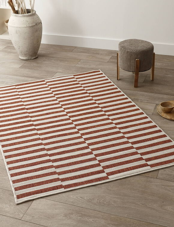 Tapis rectangulaire &agrave; rayures (terracotta)