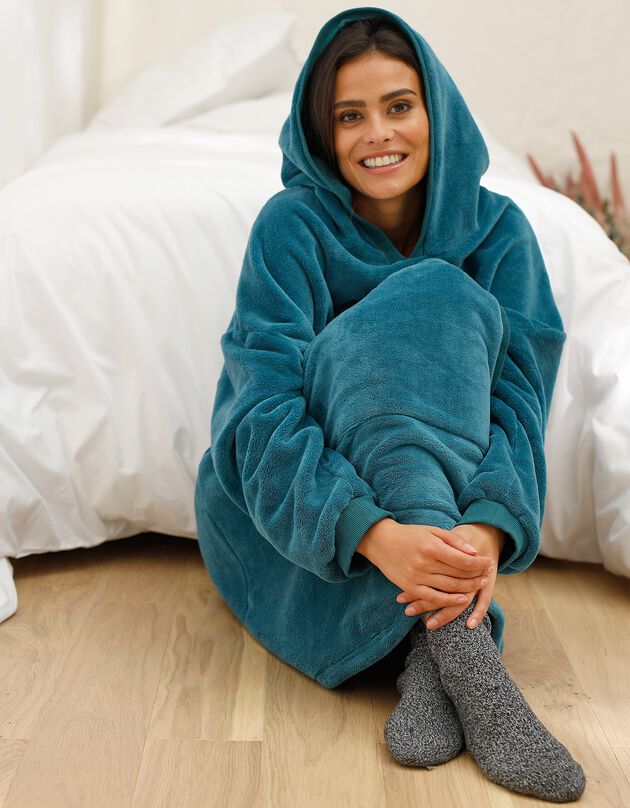 Sweat oversize* unisexe en polaire peluche bleue (bleu paon)