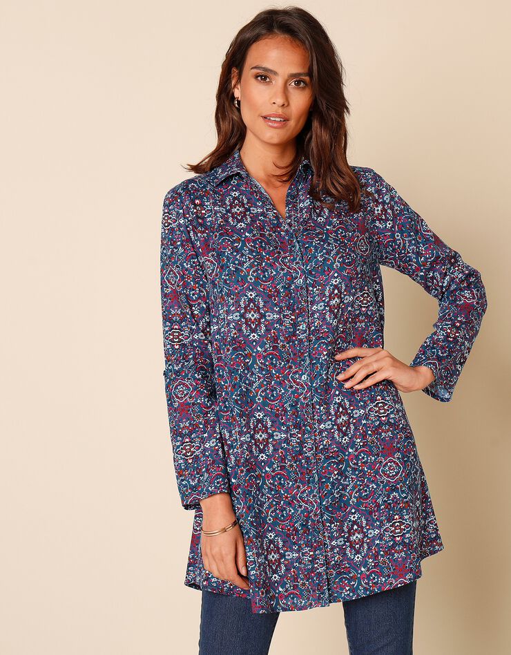 Tunique imprimée cachemire col chemise (bleu jean) Tunique imprimée cachemire col chemise (bleu jean)