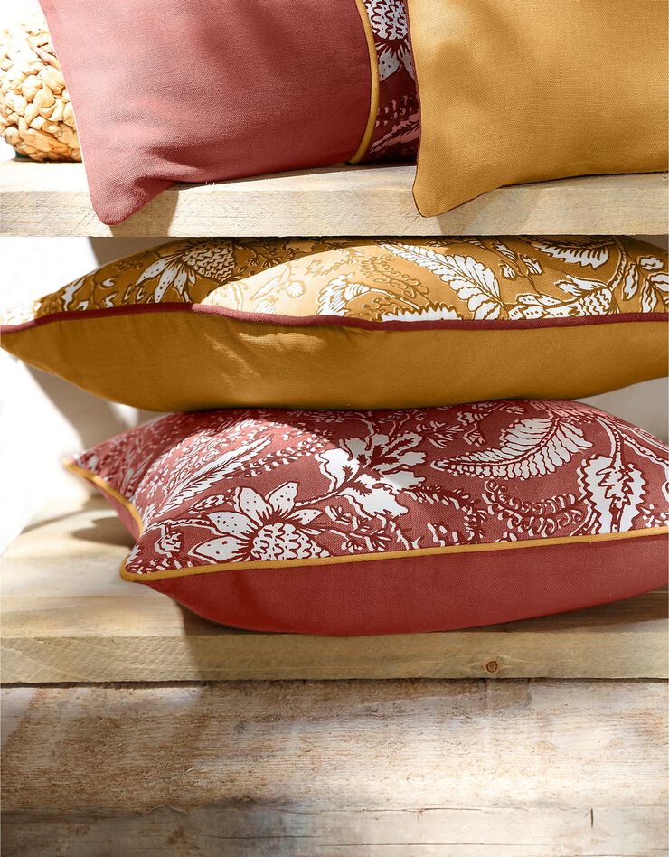 Housse de coussin carrée imprimé fleurs indiennes - lot de 2 (bois de rose) Housse de coussin carrée imprimé fleurs indiennes - lot de 2 (bois de rose)