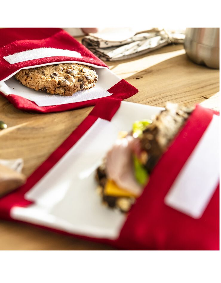 Pochettes alimentaires en tissu pour club sandwich et encas - collection upcycling (rouge) Pochettes alimentaires en tissu pour club sandwich et encas - collection upcycling (rouge)
