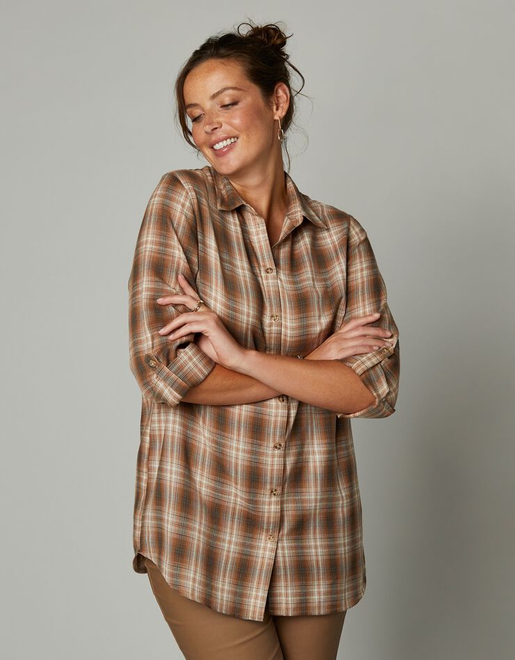 Chemise longue à carreaux flanelle (caramel) Chemise longue à carreaux flanelle (caramel)