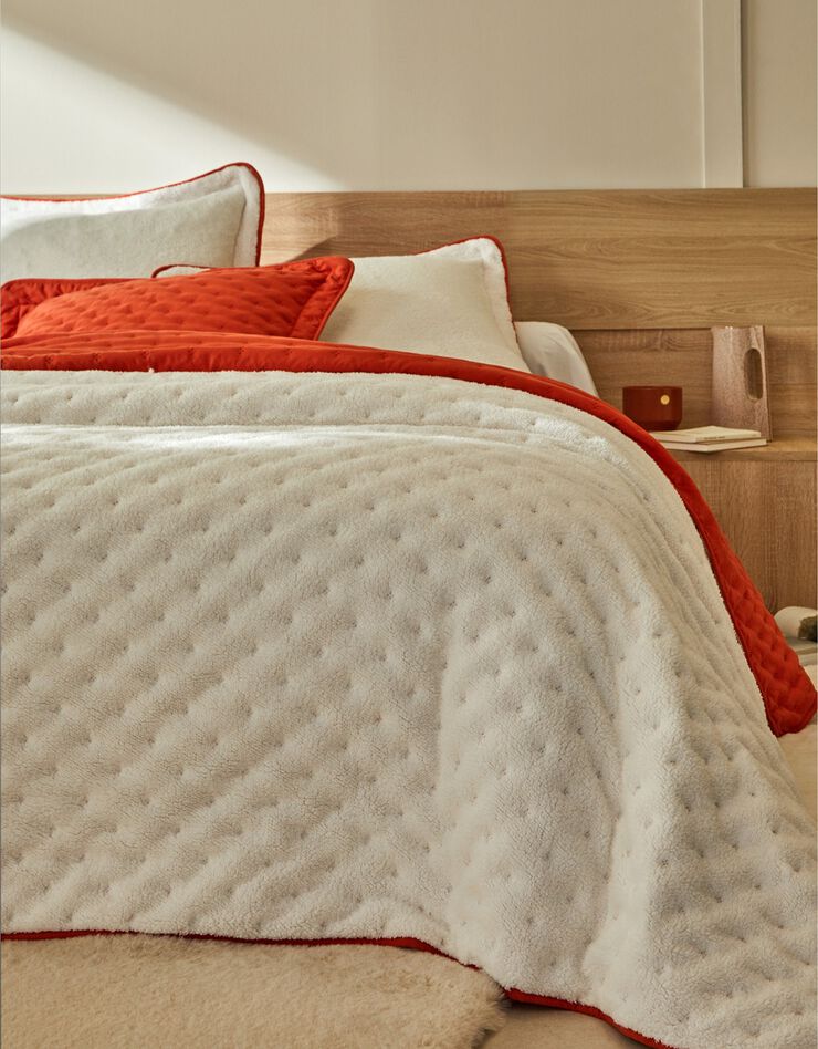 Couvre-lit réversible microfibre matelassée/sherpa (terracotta)