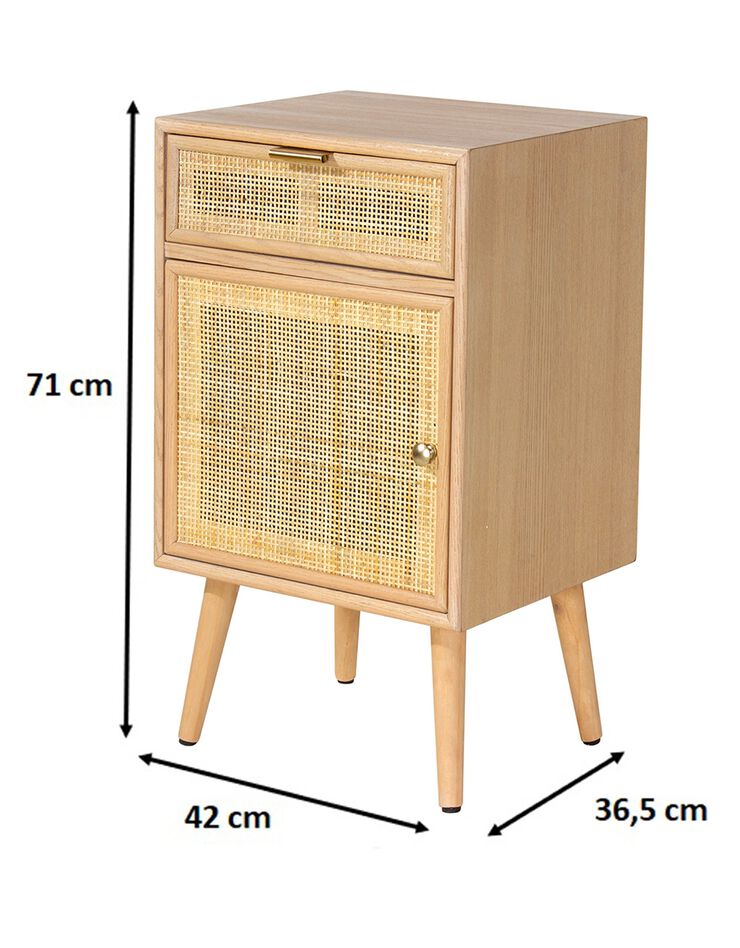 Table de chevet RANAË bois placage frêne et cannage rotin (naturel)