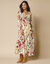 Robe longue col V imprimée (beige / multicolore)
