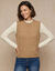 Pull col rond, sans manches, maille fantaisie (caramel)