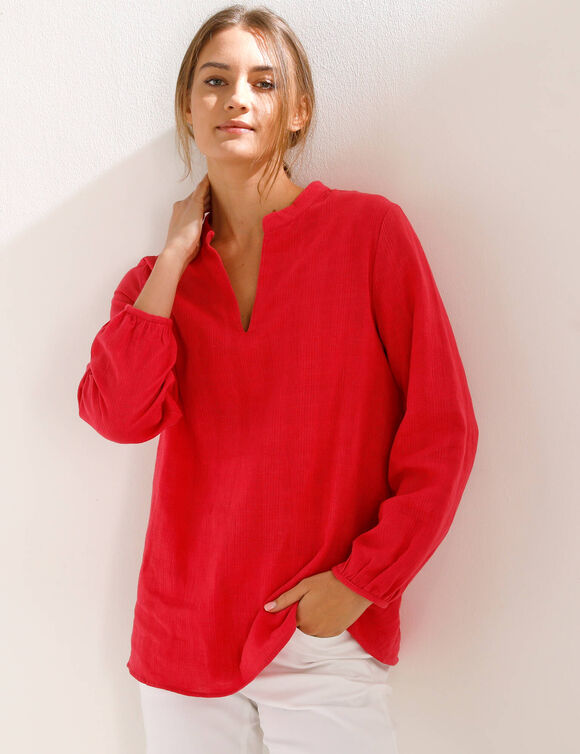 Tunique unie col tunisien  (framboise)