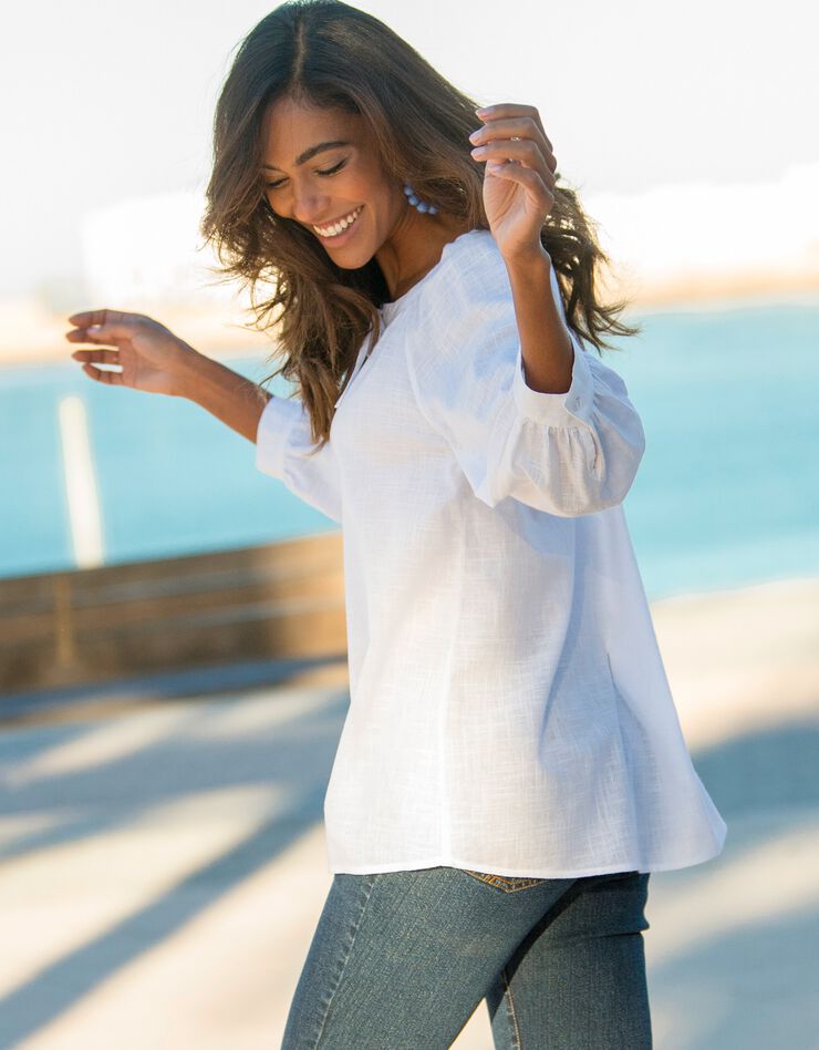 Blouse ample manches 7/8ème blousantes unie (blanc) Blouse ample manches 7/8ème blousantes unie (blanc)