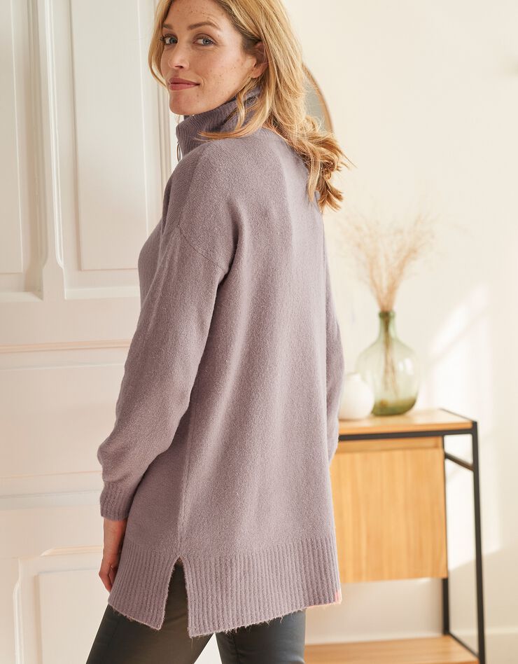 Pull tunique col camionneur zippé (taupe) Pull tunique col camionneur zippé (taupe)