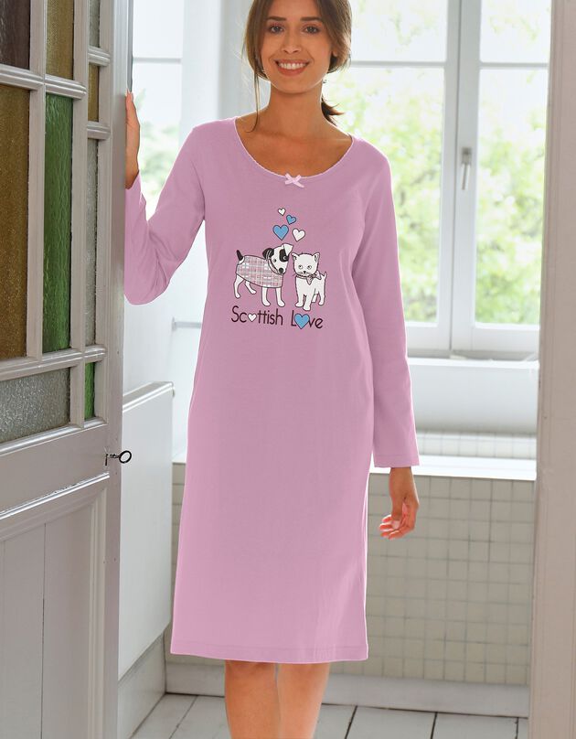 Chemise de nuit longue - imprimé fantaisie (parme)