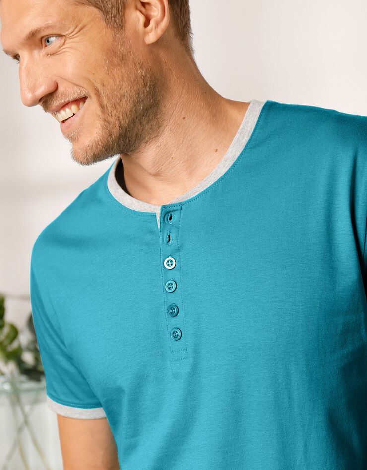 Tee-shirt uni col tunisien (turquoise) Tee-shirt uni col tunisien (turquoise)