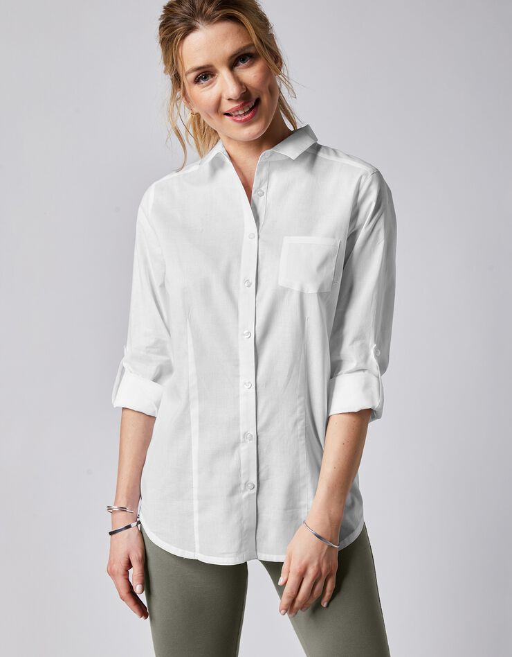 Chemisier boutonné coton uni (blanc) Chemisier boutonné coton uni (blanc)