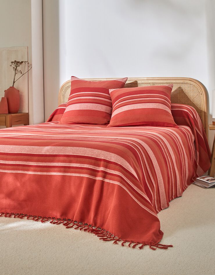 Plaid jeté multicolore coton tissage artisanal (terracotta)