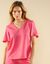 Blouse unie col V manches courtes (rose)