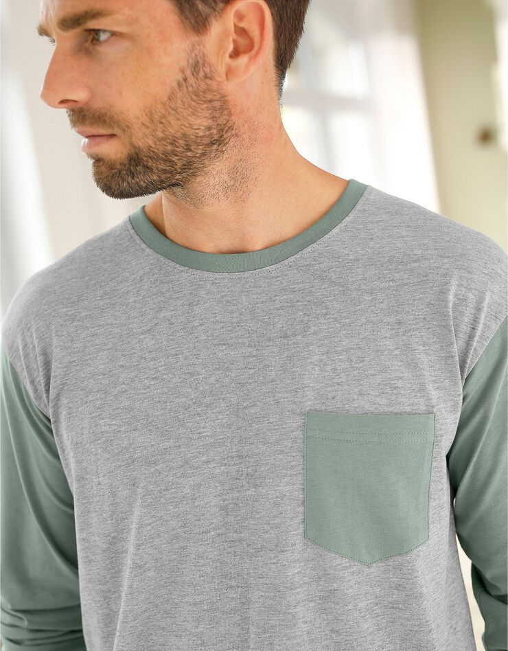 Tee-shirt pyjama bicolore manches longues (gris / vert)